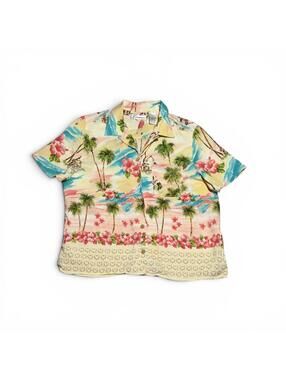 Vintage Dressbarn Rayon Tropical Print Short Sleeve Shirt M